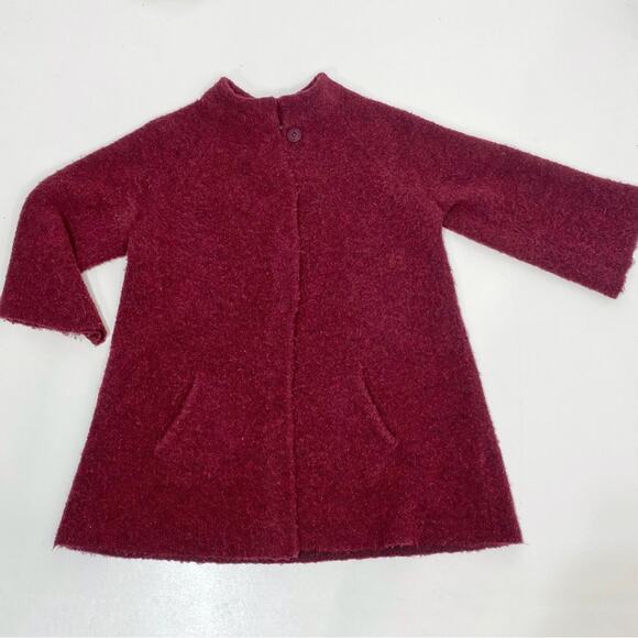 Eileen Fisher Burgundy Wool Fuzzy Snap Front Sweater Coat S - Picture 1 of 10